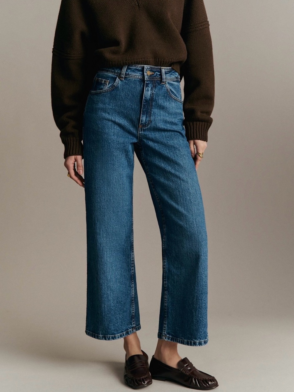 Like New Sezane LE CROP 38 Wide-Leg Blue Jeans denim blue - Women's